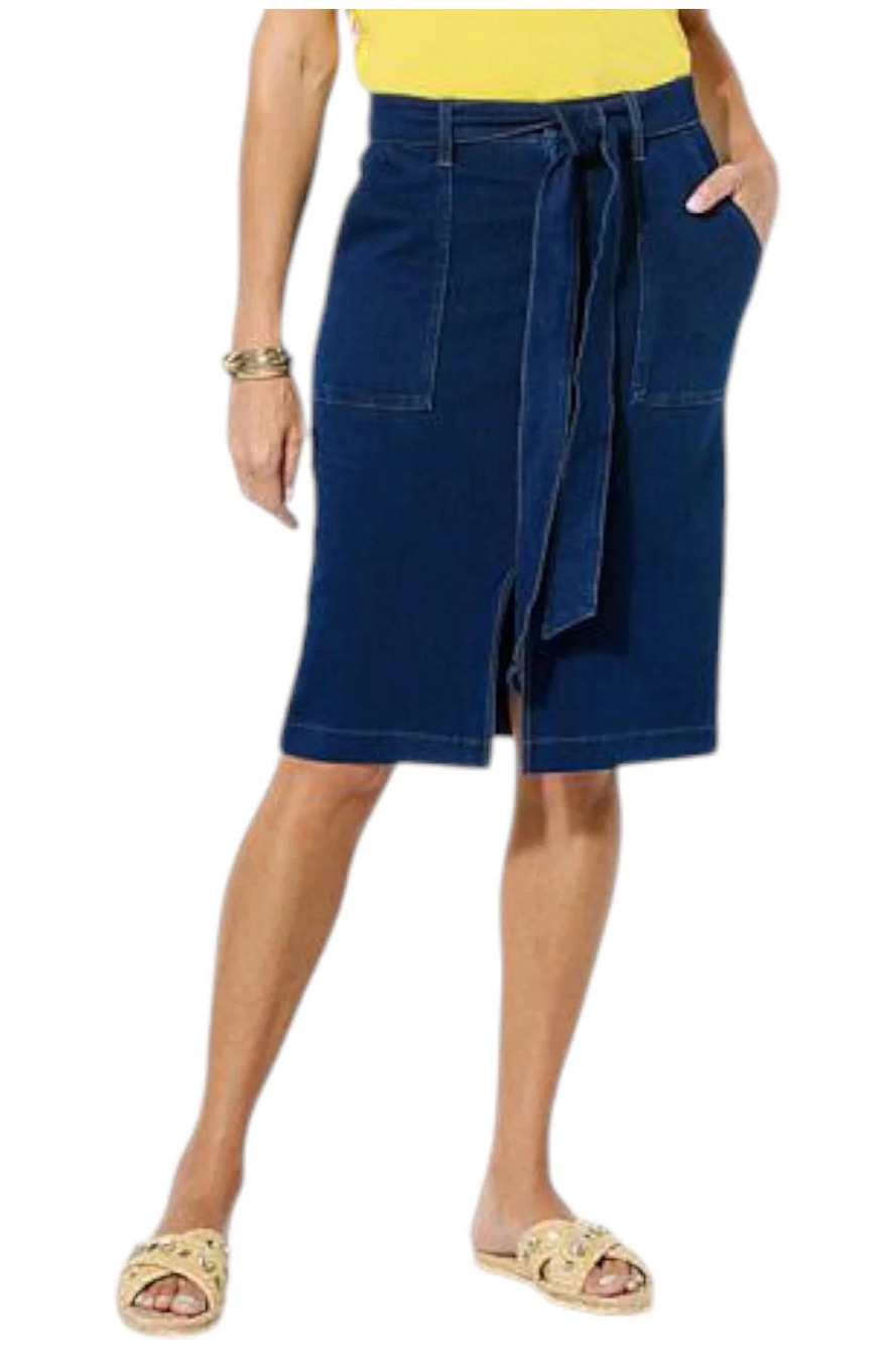 DG2 by Diane Gilman Women's Super Knit Denim Belted Skirt Indigo - Regular